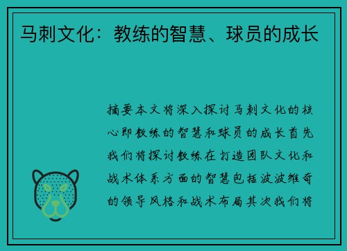 马刺文化：教练的智慧、球员的成长